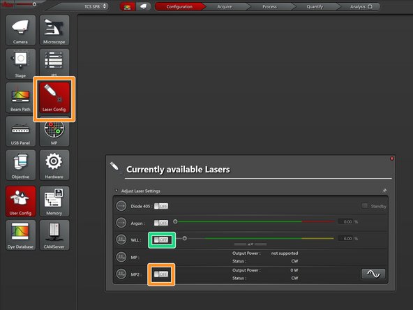 In &quot;Laser Config&quot; turn on the &quot;MP2&quot; laser.