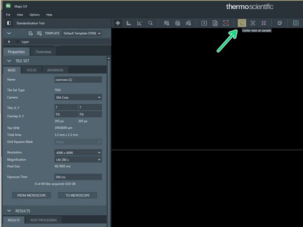 center view on sample