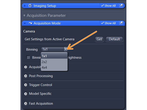 The high resolution camera in combination with the 16 bit recording results in a large default image size of ~8 MB per channel.