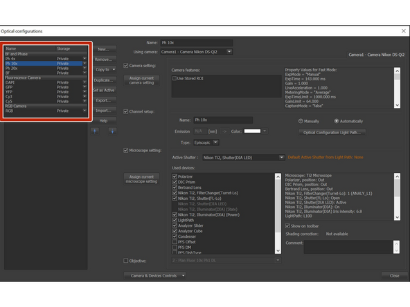 The configurations appear at the top left corner.