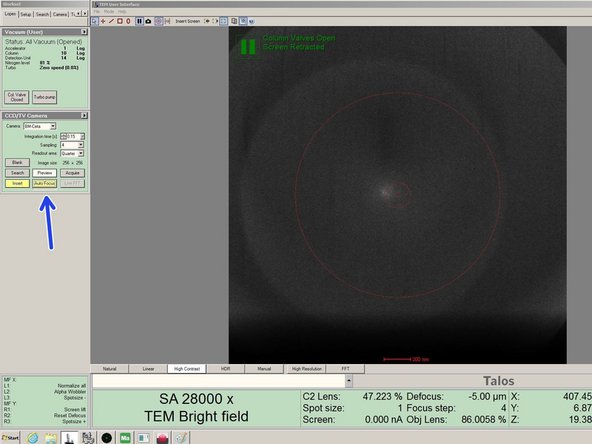 Click on &quot;autofocus&quot; (left screen) and wait until autofocus has finished (button turns grey again)