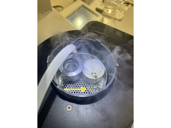 Avoid pouring liquid nitrogen into the cryogen container