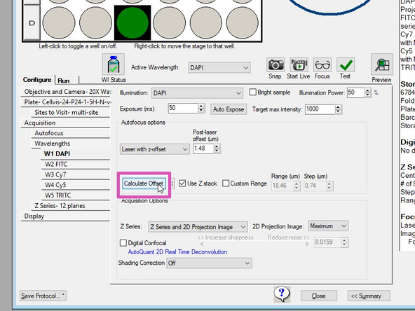 Calculate the Offset of W1 to calculate the offset for all subsequent wavelengths; for example, DAPI