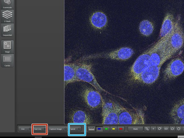 Use  &quot;Fast Live&quot; to get a preview of the region you are currently imaging.