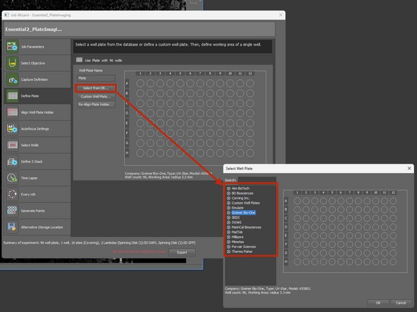 You can choose well plate type, from the database