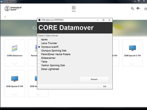 Select  desired &quot;Data Mover&quot;, in this case &quot;Olympus scanR&quot;.