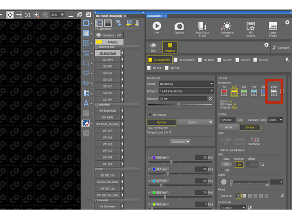 Change the objective for 100x Silicon oil