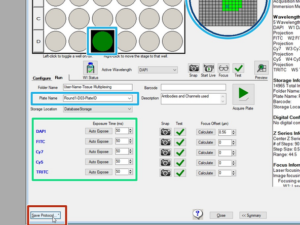 With the MD ImageXpress software, a user can only choose one tile setup for all wells. To catch all regions of interest (ROIs) in multiple wells, one would need to either capture a large tile set or accurately place tissue in the center for all wells. Here we describe how one can save unique ROIs for individual wells prior to Journaling in Step 29.