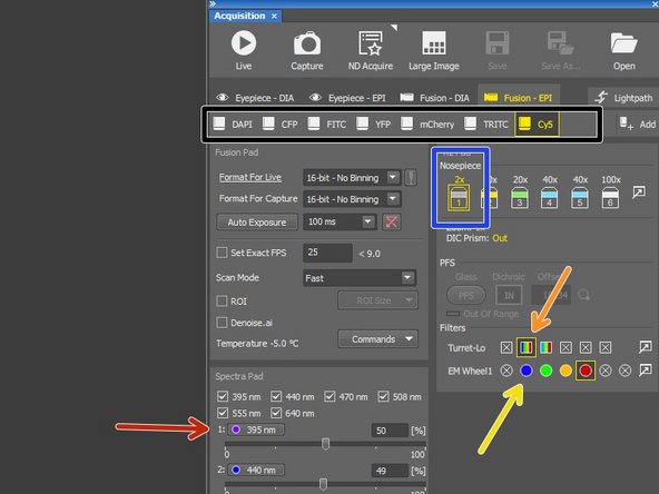 Choose one of the preset optical configurations, that fits to your fluorophore.