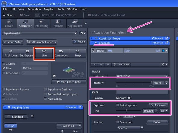 Overview will be automatically taken with 2.5x/air objective.