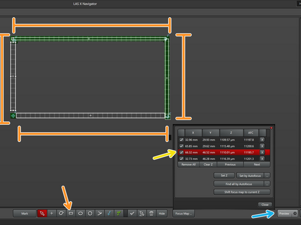 Create 4 preview regions of interest that will simulate the slide, which are one tile wide, that connect the 4 focus map locations