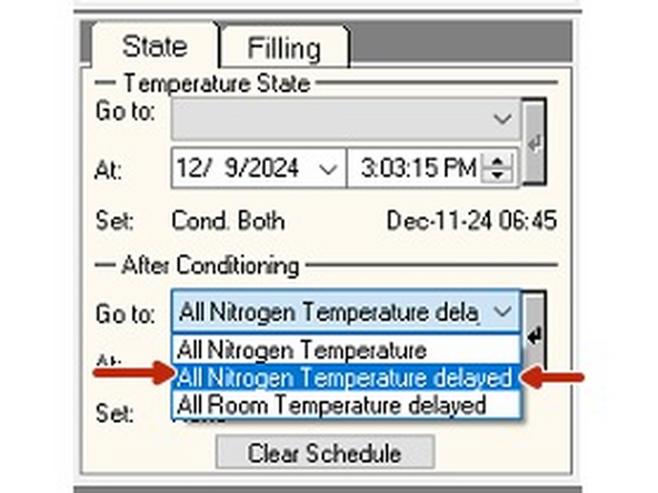 From the dropdown menu 'After conditioning' select 'All Nitrogen Temperature delayed'.