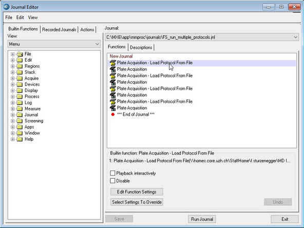 Note: The Journal function is the only way to combine time-series and Z-series with each other in one acquisition for this system