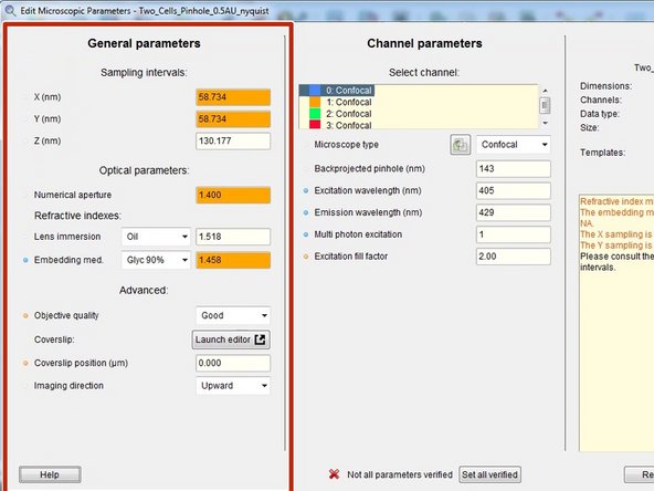 Here you can check and set the general imaging settings.