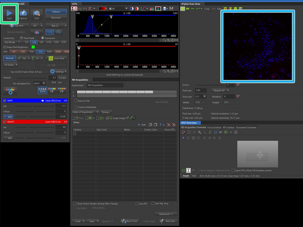 Click on the wavelength to activate laser and change the laser power.