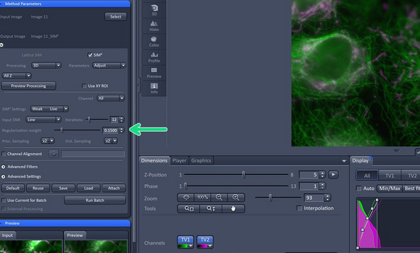 Regularization weight ensures that the solution of the optimization in the iterative loop has contraints such as non-negativity of the intensity by setting the weight of the regularizer term in the iterative deconvolution.