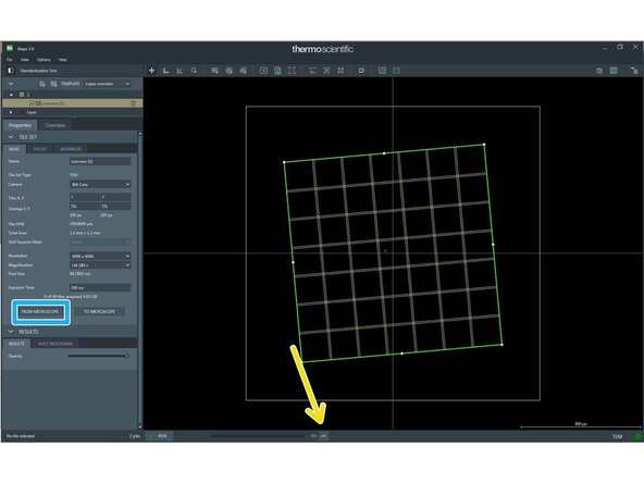 Import the values from the microscope to Maps with the button &quot;from microscope&quot; in the overview tileset in Maps
