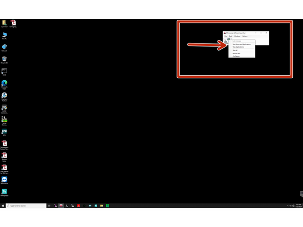 On the microscope software launcher select the option &quot;Start server and applications&quot; by clicking on the little start icon.