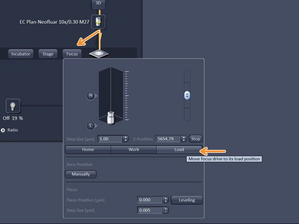 In &quot;Imaging Setup tab&quot; click &quot;Focus&quot; and click &quot;Load&quot; - in order to lower the objective.