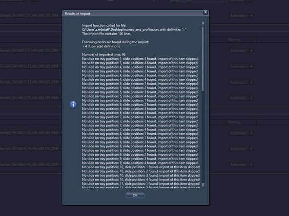 ZEN gives you a feedback about the import of the settings. It skips the positions, where no slide is present.
