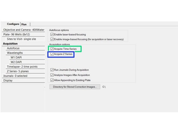 The Acquisition tab provides two series acquisition options (you can select one or both):