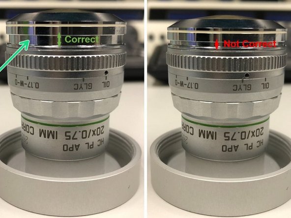 20x IMM (multi-immersion - Oil, Glycerin or Water) needs to be set to the corresponding immersion media (&quot;OIL&quot;, &quot;GLYC&quot; or &quot;0.17-W&quot; (with cover glass) or &quot;W-0&quot; (without cover glass)).