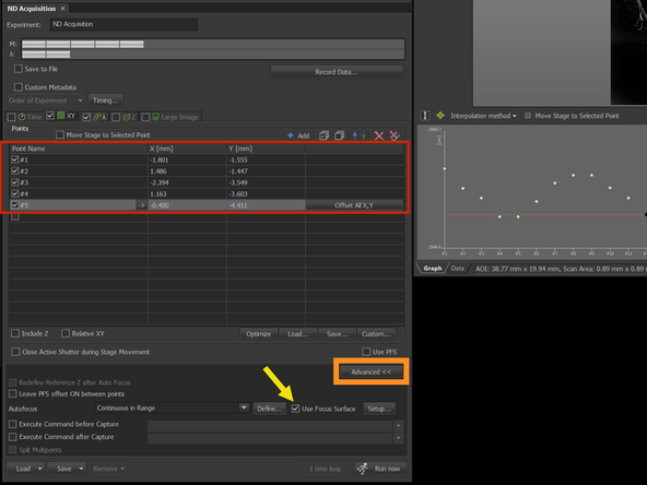 In XY tab define a list of positions, you would like to acquire.