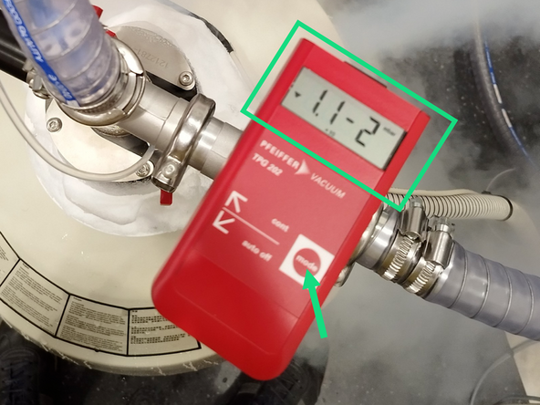 Due to the stage cooling solution, the level of nitrogen in the heat exchanger dewar affects the cooling efficiency of the stage. As the N2 level lowers, the cooled nitrogen gas warms up slightly in the upper part of the dewar, thus the stage temperature elevates. Once the dewar is full, the temperature sinks again.