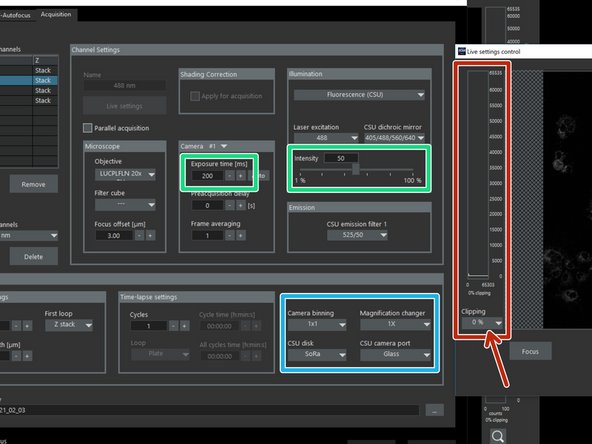 Move the &quot;Live settings control&quot; window to the side for full view of the &quot;Channel settings&quot;.