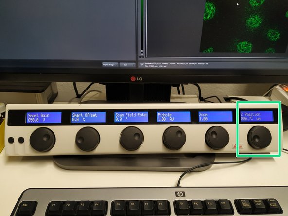 Use the z-drive controller ("Z-Position") on the "control panel" to define the limits with  "Begin" and  the "End" of your z-stack.