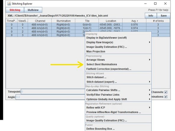 The BigStitcher workflow does not merge/average/register multiple illuminations from single tiles (e.g. left/right).