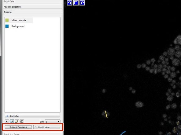 For optional automated feature selection turn off &quot;Live Update&quot; and press &quot;Suggest Features&quot;.