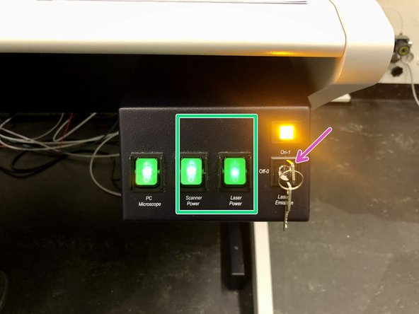 Switch on the “Scanner Power” and “Laser Power” buttons.