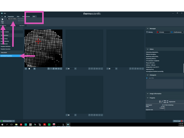 Go to 'EPU' tab and 'Automated acquistion', click 'Close col. valves' on the EPU interface and 'Start run'.