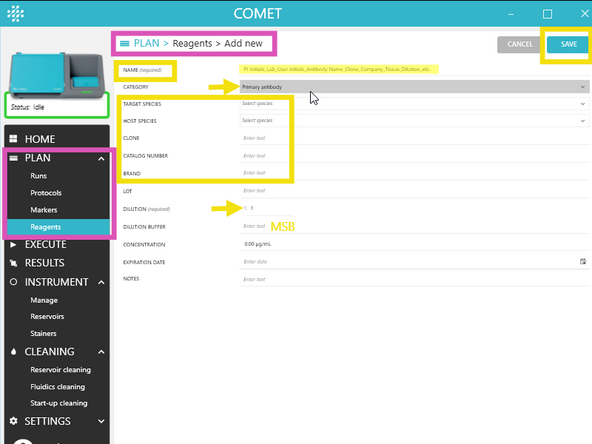 Follow the required naming convention: PI initials_Lab_User initials_Antibody_Company_Catalog#_Extra info (Include dilution details if they vary across tissues or experiments.) Add relevant lab TAGS to help group and locate reagents.