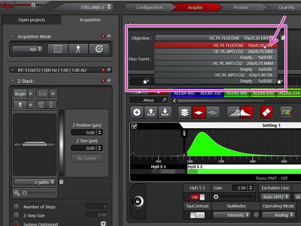 Switch to the 10x dry objective within the software.