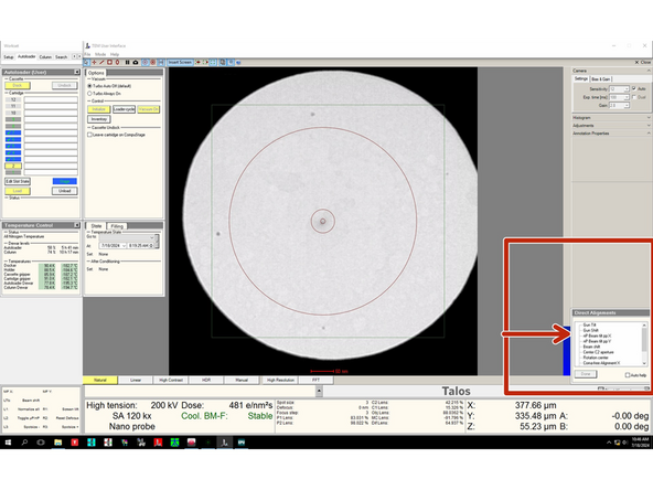 Go to 'Direct alignments' menu (bottom right) and select 'nP Beam tilt ppX'.