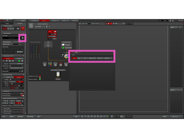 Click the Define Carrier icon and, in the pop-up window, define your sample type (e.g., slide, well plate, etc.).