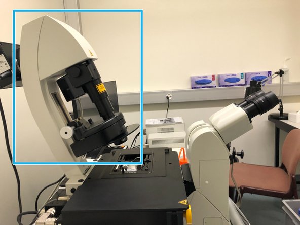 Push the condensor arm of the microscope to the back.