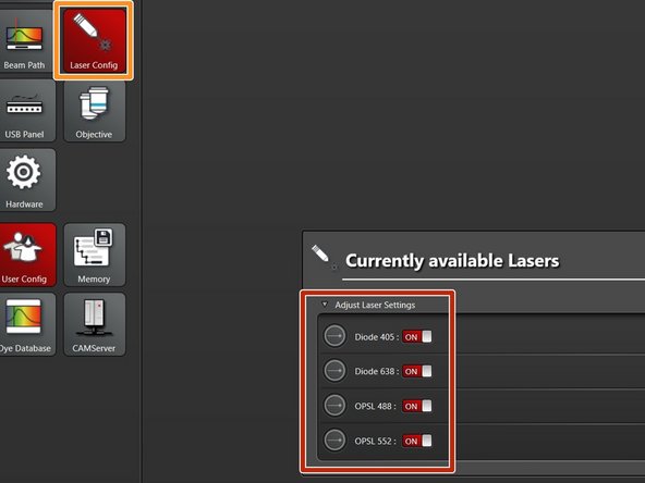 Select &quot;Laser Config&quot;.