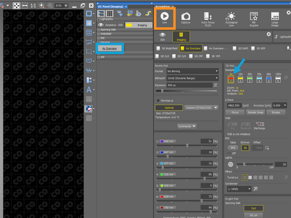 Choose the 4x Overview OC and make sure 4x magnification lens is selected.