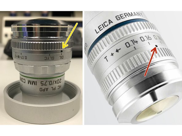 For some objectives the correction collar has to be adjusted.