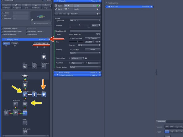 Open the &quot;Imaging Setup tab&quot; and define a classic wide-field track by clicking &quot;WF&quot;.
