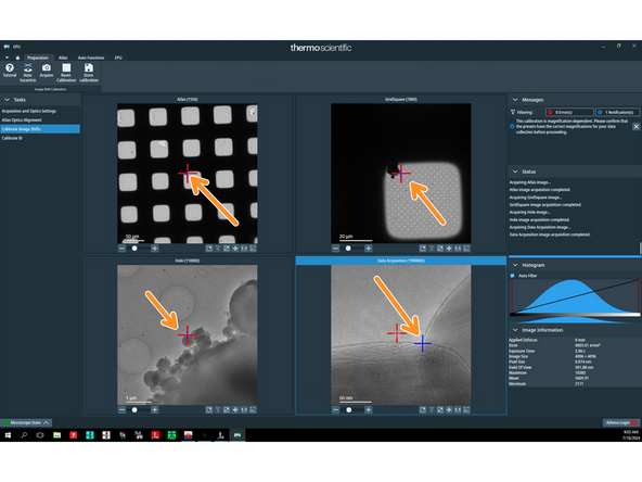 EPU will automatically acquire four images using Atlas, Grid square, Hole/Eucentric height and Data acquisition presets.