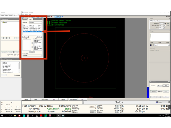 In 'Alignements' tab load the correct file: 'CURRENT'.