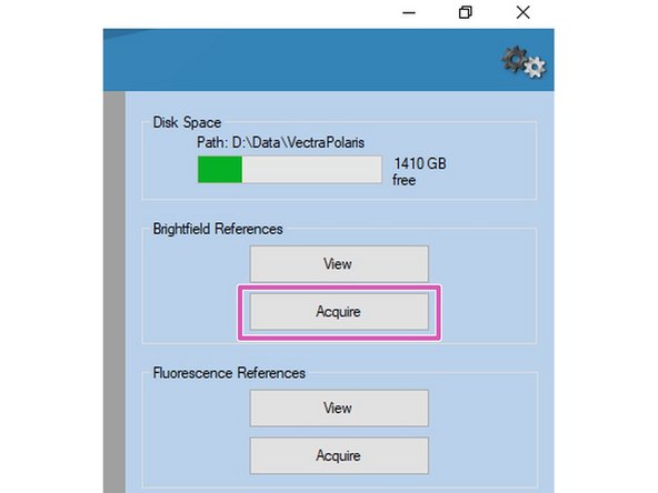Generate a reference slide using the same object holder, coverslip and embedding media as used for your samples. Ensure the slide is free of dust when loading.