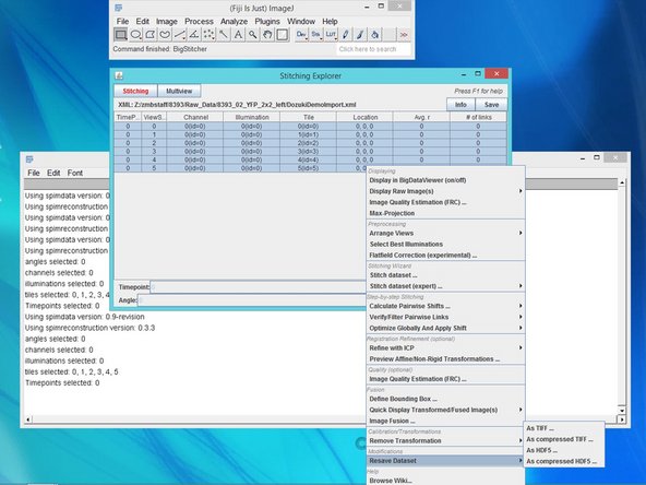 For visualization, BigStitcher uses the BigData Viewer. Select all views using shift, right click and &quot;Display in BigData Viewer (on/off)&quot; for visualization of your views and later for the stitching progress.
