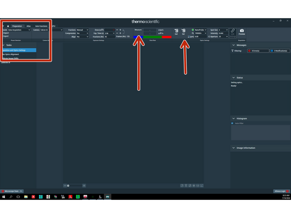 Load Data Acquisition presets by clicking 'Set'. Make sure that the beam covers the detector. Then click 'Measure'.