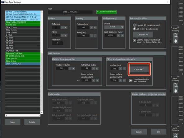 Press &quot;Calibrate Z&quot; to go to &quot;Live View&quot;.