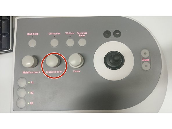 Increase the magnification and check if the beam is still centered. If not center it with the trackball